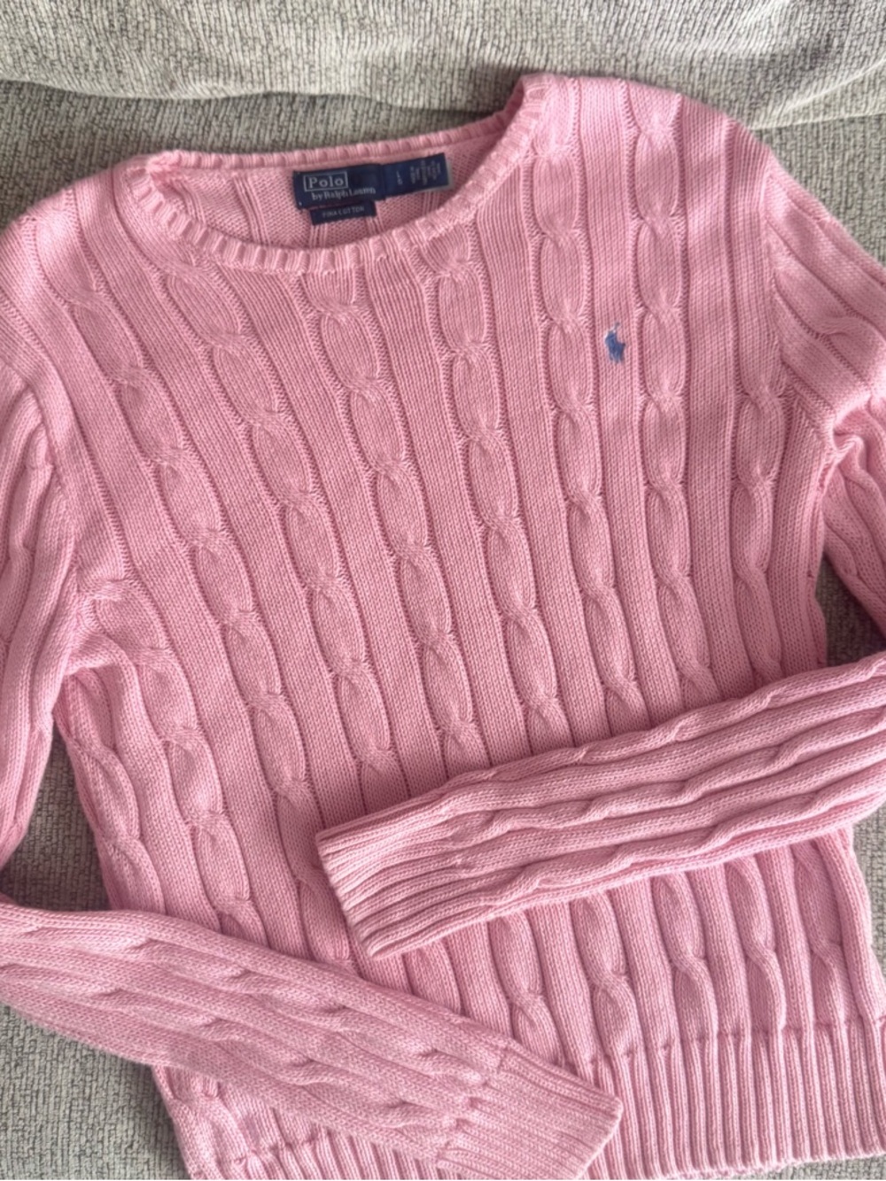 Polo by Ralph Lauren Light Pink Cable-Knit Crewneck Sweater